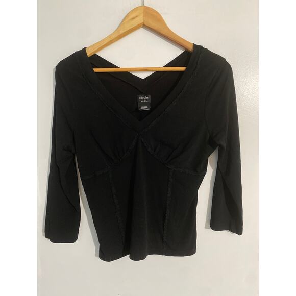 Nicole Miller babydoll top women’s M black stretchy lace trim y2k whimsigoth - Picture 1 of 4